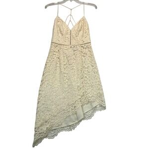 NBD Lace Mini Dress Asymmetrical Cocktail Party‎ Dress Cream Size S READ